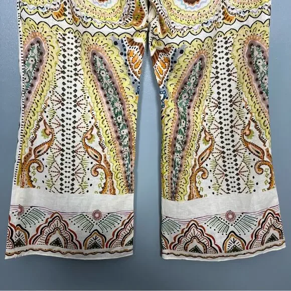 Zara Linen Blend Abstract Paisley Mini Flare Trouser Pant Women’s Size XL - Picture 7 of 14